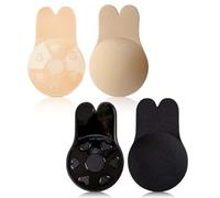 YEJAHY 2 Pairs Rabbit Ears Invisible Nipple Covers, Backless Sticky Bra, Strapless Push Up, Reusable Adhesive Nipple Cover for Women (M)