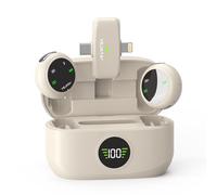 YEJATA Dual-Interface Wireless Lavalier Microphone for iPhone & Android (Beige)