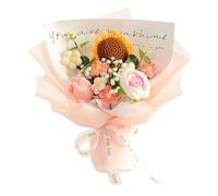 YEJBBUC Crochet Flower Bouquet Already Made for Anniversary Valentines Day Gift Cafe pink flower 35x35cm