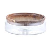 YEJBBUC Glass Bowl with Wood Plate Fruit Nut Dried Candy Storage Box Large1 B