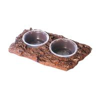 YEJBBUC Reptile Food Water Bowl Amphibians Feeding Snake Frog Resin Rock Feeder Dish 2 Bowls 20x9.8x3cm