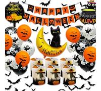 YEJIKJ Halloween Decorations Reusable Balloons Set, Halloween Balloons Ghosts Bunting, 3D PVC Bats for Party Decoration