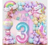 YEJIKJ Unicorn Balloons 3th Birthday Decorations for Girls Boys, Unicorn Party Decorations 3th Birthday Banner for Girls Boys