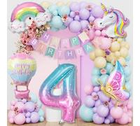 YEJIKJ Unicorn Balloons 4th Birthday Decorations, Unicorn Party Decorations 4th Birthday Banner for Girls Boys