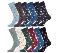 YEJIMONG Men's Cotton Fun Colorful Striped Casual Dress Socks, Funky Designed Fancy Socks - 8/12 Pairs, Size 9-12, Animal Pattern - 12 Pairs, Medium