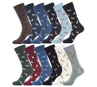 YEJIMONG Men's Cotton Fun Colorful Striped Casual Dress Socks, Funky Designed Fancy Socks - 8/12 Pairs, Size 9-12, Animal Pattern - 12 Pairs, Medium