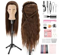 Yekavo 23 inch 80% Real Human Hair Training Head Hairdressing Cosmetology Mannequin Head with Wig Stand Tripod & Makeup Function & DIY Hair Styling Braiding Tools