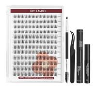 Yekavo Individual Eyelashes Kit, Natural Lash Clusters Kit 144Ppcs Mix10-16mm, Fluffy & Wispy D Curl Cluster Lashes Extension Kit with Bond and Seal, Lash Remover, Tweezers & Brush (Natural-DF09)