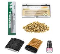 Yekavo Lashes Extensions Set of 6 with False Eyelashes, Tweezers, Glue, Eyelash Strips and Brush, Salon Make-Up Practice Eyelash Extension Kits for Mannequin Head Professional Training