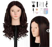 Yekavo Mannequin Head with 80% Real Hair Styling 26 Inch Manicure Cosmetology Training Doll Head Practice Real Hair Mannequin Heads for Braiding Makeup and Free Clip Holder