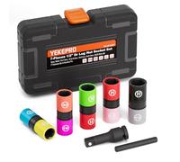 YEKEPRO Lug Nut Flip Socket Set, 7 Pieces Thin Wall Wheel Protector Nut Socket, 10 Half Size, Metric, Cr-Mo Steel, W12207