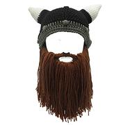 YEKEYI Baby Adult Beard Viking Knit Hat with Horns Barbarian Funny Beanie Cap Handmade (Coffee, S-for Children)