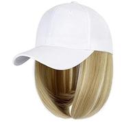 YEKEYI Baseball Cap with Hair Extensions Hat Wig Adjustable Hat Attached Short Straight Synthetic Hairpiece