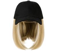 YEKEYI Baseball Cap with Hair Extensions Hat Wig Adjustable Hat Attached Short Straight Synthetic Hairpiece