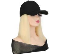 YEKEYI Baseball Cap with Hair Extensions Straight Short Bob Hairstyle Adjustable Wig Hat