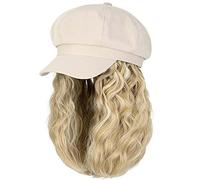 YEKEYI Beret Hat with Hair Newsboy Cap with Bob Hair Extensions Hat Wig Visor Short Curly Wavy Hairpiece