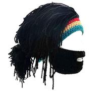 YEKEYI Creative Barbarian Knit Beard Hat Funny Knit Hat Wig Beanie Hat Facemask Removable Beard
