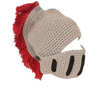 YEKEYI Funny Knight Helmet Beanie with Beard Hat Handmade Knitted Winter Thick Cap Octopus Hat Halloween Cosplay Ski Mask Red