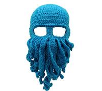 YEKEYI Funny Knight Helmet Beanie with Beard Hat Handmade Knitted Winter Thick Cap Octopus Hat Halloween Cosplay Ski Mask