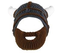 YEKEYI Handmade Knit Helmet and Removable Beard Barbarian Knight Knit Hat Viking Horns Beanie Funny Caps
