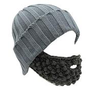 YEKEYI Unisex Funny Winter Hat w/Fake Beard Detachable Beard Beanie Hand-Knit Hat gray