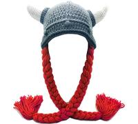 YEKEYI Unisex Head Barbarian Vagabond Beanie Original Hats Viking Horns Bearded Funny Ski Cap Red