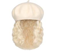 YEKEYI Wig Hat Wool Berets Extensions Stretchable Solid Cap Attached with Hair Curly Bob Synthetic Hairpiece