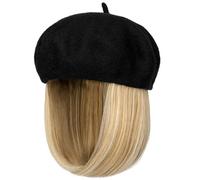 YEKEYI Wig Hat Wool Berets Extensions Stretchable Solid Cap Attached with Hair Straight Bob Synthetic Hairpiece