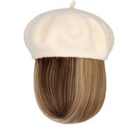 YEKEYI Wig Hat Wool Berets Extensions Stretchable Solid Cap Attached with Hair Straight Bob Synthetic Hairpiece