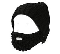 YEKEYI Winter Warm Funny Knit Hat Beard Facemask Handmade Knit Hat and Removable Beard Black Black
