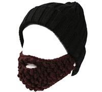 YEKEYI Winter Warm Funny Knit Hat Beard Facemask Handmade Knit Hat and Removable Beard Black Coffee