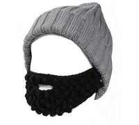 YEKEYI Winter Warm Funny Knit Hat Beard Facemask Handmade Knit Hat and Removable Beard Gray Black