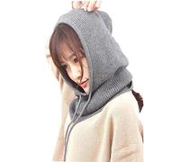YEKEYI Women Balaclava Hood hat Winter Cashmere Knitted Beanie Hats Ski Mask Ski Cap Outdoor Light Grey