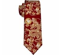 Yekiua Chinese Dragon Men's Tie Peach Blossom Cloud Tattoo Fish Carp Tiger Formal Business Wedding Neckties Ties For Men Red Gold, Chinese Dragon, One size