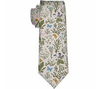 Yekiua Floral Men's Necktie Vintage Herbs Wild Flowers Botanical Holiday Festival Funny Ties For Men Formal Occasion Wedding Neck Tie Pale Green Yellow Blue, Floral, One size
