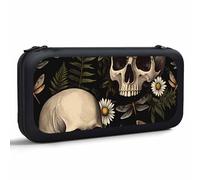 Yekiua Floral Skull Carrying Case For Nintendo Switch And New Switch Oled Model(2021) Vintage Moth Chamomile Fern Mystery Skull Protective Hard Shell Travel Carrying Case Pouch For Console