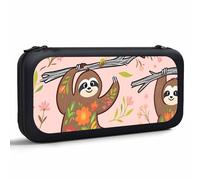 Yekiua Floral Sloth Bear Carry Case Compatible With Nintendo Switch And New Switch Oled Console Cute Cartoon Flower Leaf Portable Hard Shell Pouch Carrying Travel Game Bag
