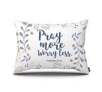 Yekiua Floral Wreath Pillow Sham Pray More Worry Less Bible Quote Rectangular Pillow Cover Cushion Cover for Bed Couch Sofa 20x26 Inches Standard Size