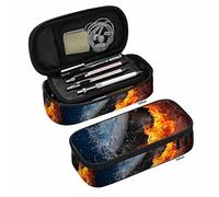 Yekiua Hockey Puck Pencil Holder Ice Hockey Fire Water Big Capacity Pencil Case Multi-Purpose Makeup Pouch For School Office College Adult Girl Boy