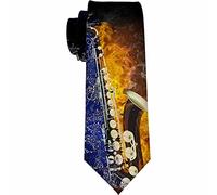 Yekiua Saxophone Men's Tie Jazz Saxophone In Fire Water Formal Business Wedding Neckties Ties For Men Black, Saxophone, One size