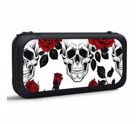 Yekiua Skull Red Roses Switch Case For Nintendo Switch And Switch Oled Model Sugar Skull Day Of The Dead Portable Full Protection Carrying Travel Bag Storage For Switch Console