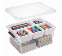 Yekolau 16L Plastic Storage Boxes with Lid & Removable Tray, Clear Craft Organizers with Compartments, Portable Storage Container for Craft Supplies, Beads, Tools, Sewing, and Playdoh Organization
