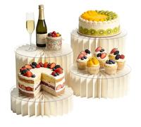 Yekolau 4-Pack Foldable Multi-Height Buffet Risers, White Cardboard Cylinder Stands with Acrylic Plates, Food Buffet Dessert Cake Risers for Wedding Cakes, Dessert Tables, Charcuterie Displays