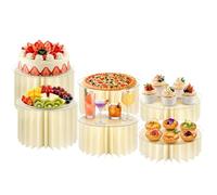 Yekolau 6-Pack Foldable Multi-Height Buffet Risers, White Cardboard Cylinder Stands with Acrylic Plates, Food Buffet Dessert Cake Risers for Wedding Cakes, Dessert Tables, Charcuterie Displays