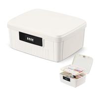 Yekolau Lockable Storage Box with Combination Code - Secure Document and ID Organiser, Waterproof Medication Case, Portable Food Safe Locking Box with Removable Tray for Home Office Travel (White)