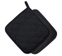 YEKOO 2Pcs Cotton and Neoprene Oven Pads Pot Holders with Pocket 8"x8.5" Dual-Function Hot Pad Set for Finger Hand Wrist Protection Heat Resistant to 428°F,Black