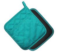 YEKOO Cotton and Neoprene Oven Pads Pot Holder with Pocket 8"x8.5" Dual-Function Hot Pad Set for Finger Hand Wrist Protection Heat Resistant to 428°F Teal