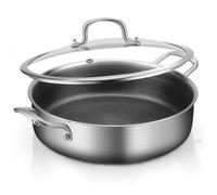 Yeksum 8-Quart Tri-Ply 18/10 Stainless Steel Saute Pan 13-Inch Nonstick Skillet with Lid, Even Heat, Induction Ready, Dishwasher & Oven Safe