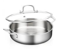 Yeksum Large 3 Quart Tri-Ply Stainless Steel Skillet - Saute, Fry & Simmer in One Pan - Easy-Clean, Oven & Dishwasher Safe for Family Meals