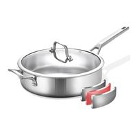 YEKSUM Stainless Steel Saute Pan, 5 Quart Three Layer Skillet, 12 Inch Deep Frying Pan with Lids, Fits All Hobs up to 650 F, Large